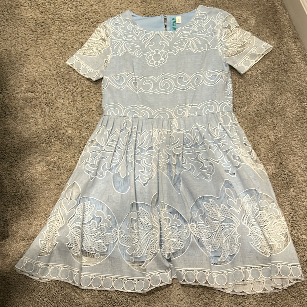Blue and white lace dress